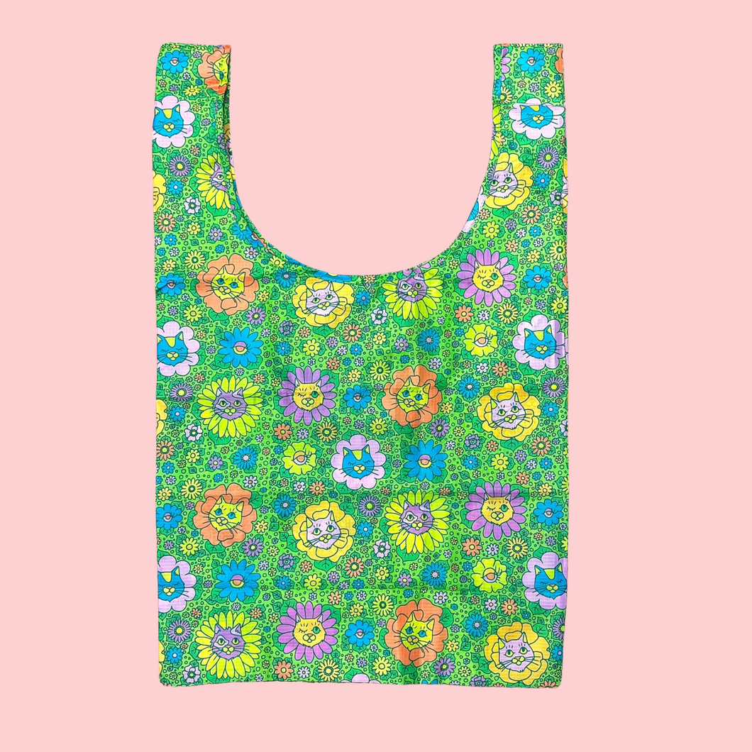 Spring Floral Kitty Reusable Tote
