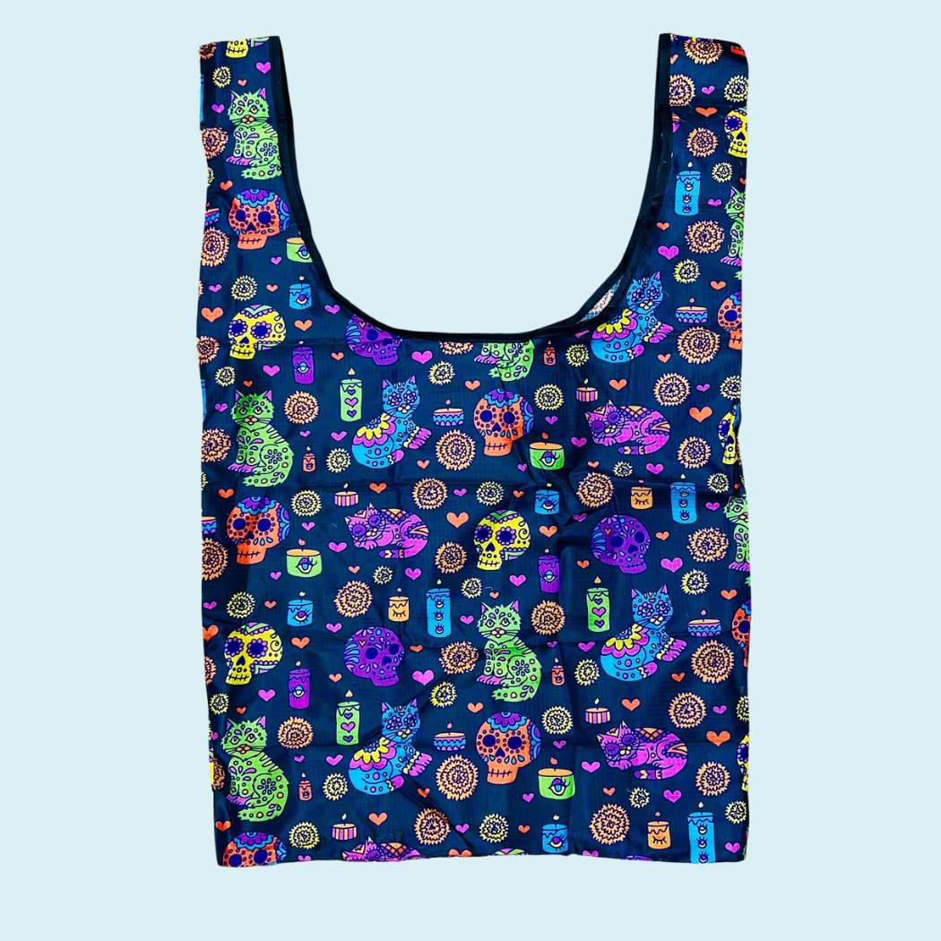 Dia De Los Muertos Kitty Reusable Tote